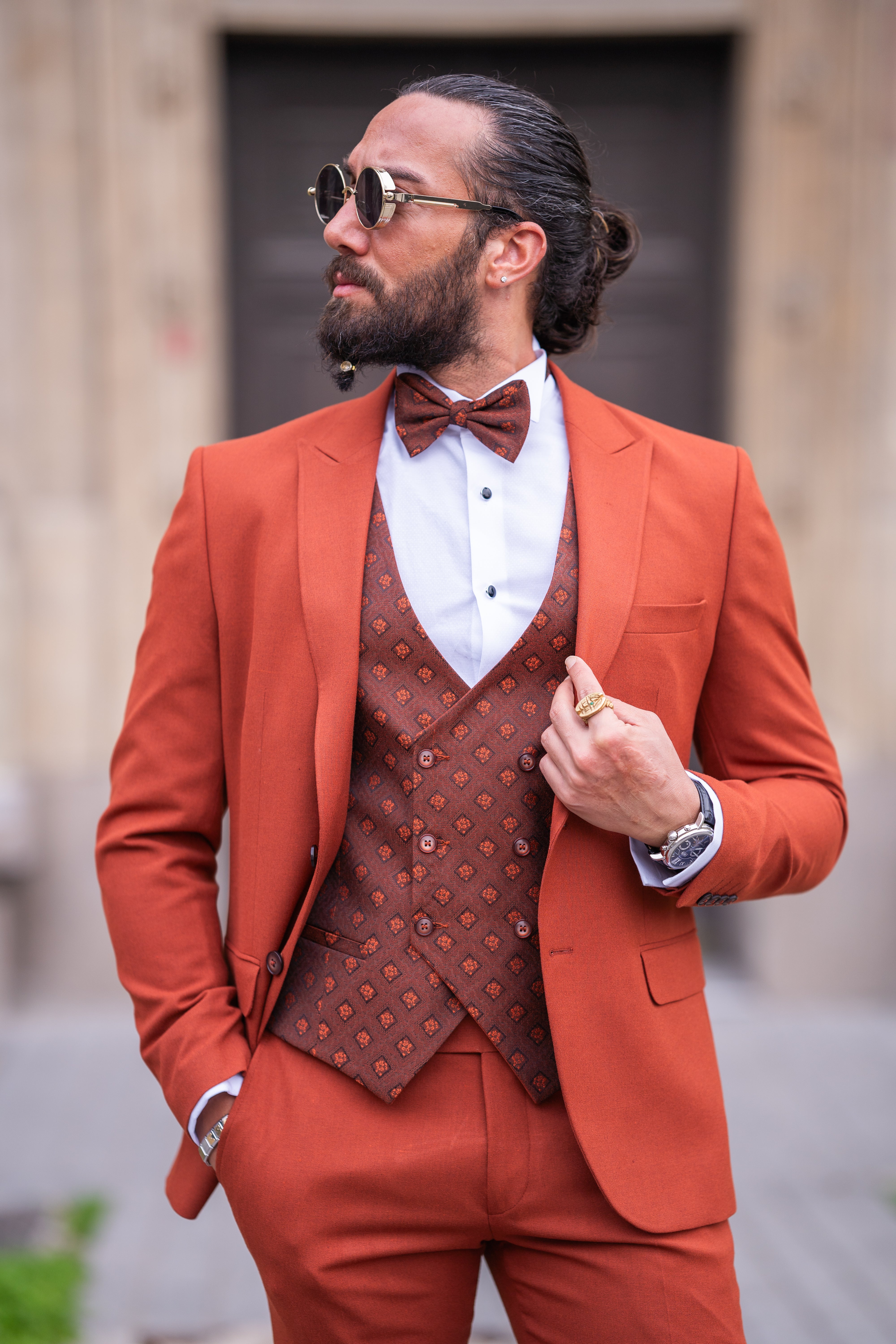 Bojoni Bath Rust Brown Slim Fit Peak Lapel Tuxedo