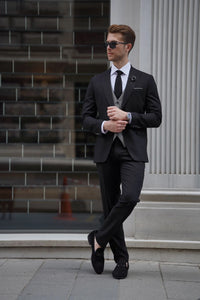 Bojoni Ravenna Slim Fit Wool Combination Black & Gray Suit