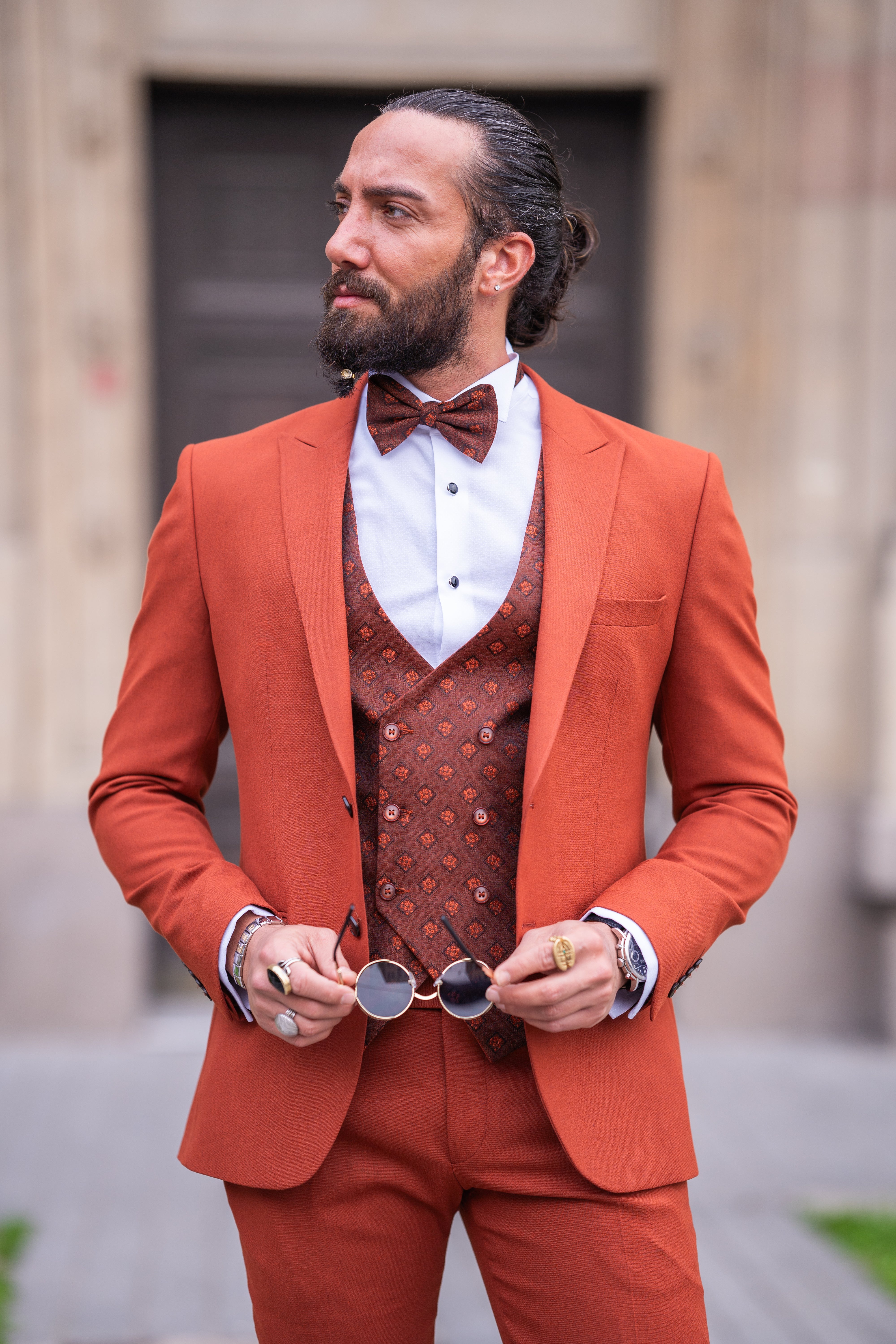 Bojoni Bath Rust Brown Slim Fit Peak Lapel Tuxedo