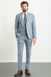 Bojoni Trivento Sky Blue Plaid Slim Fit Suit