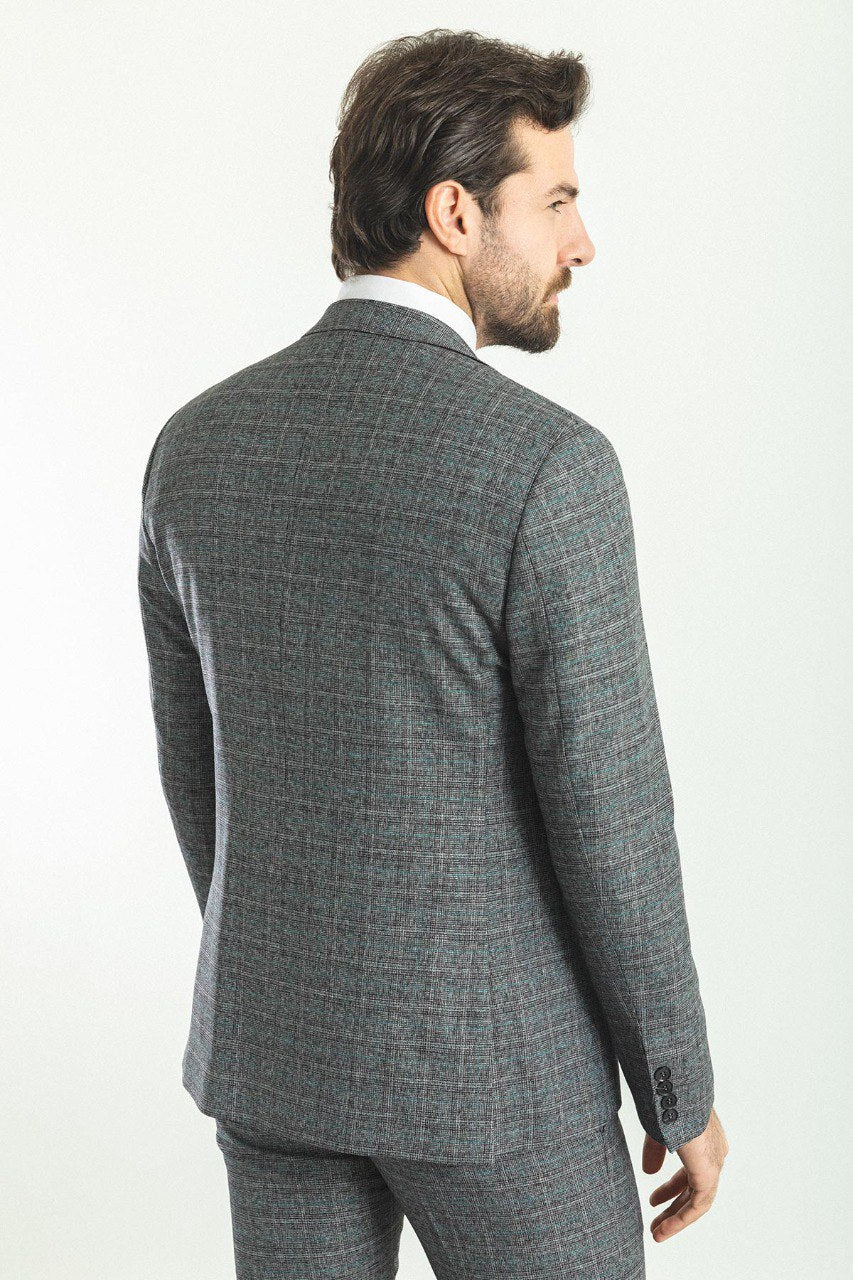 Bojoni Trivento  Gray Plaid Slim Fit Suit