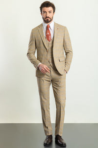 Bojoni Trivento Camel Plaid  Slim Fit Suit