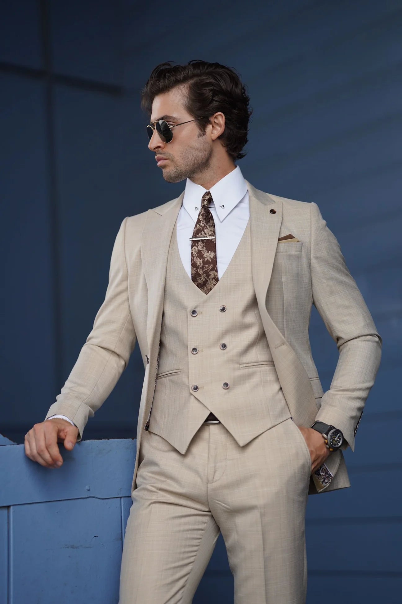 Bojoni Ravenna Slim Fit Beige Wool Suit