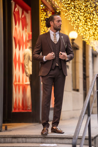 Bojoni Bath Brown Slim Fit Notch Lapel 3 Piece Suit