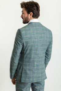 Bojoni Trivento Green Mint Plaid Patterned  Slim Fit Suit