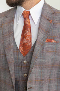 Bojoni Trivento Gray & Orange Plaid Slim Fit Suit