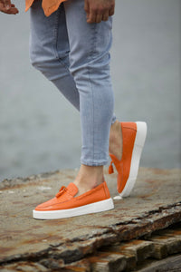 Bojoni Prince Tassel Detail Leather Orange Shoes