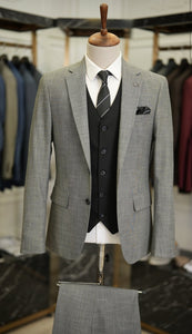 Bojoni Manly Gray Slim Fit Crosshatch Combination Suit