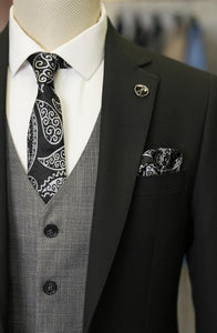 Bojoni Manly Black Slim Fit Crosshatch Combination Suit