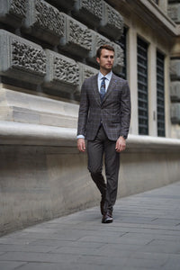 Bojoni Ravenna Slim Fit Plaid Brown Wool Combination Suit