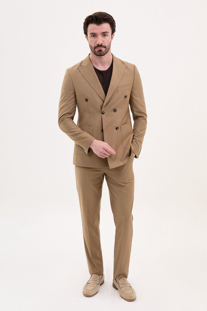 Bojoni Trivento Camel Double Breasted  Classic Slim Fit Suit