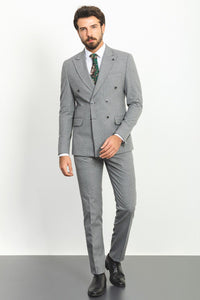 Bojoni Trivento Gray Double Breasted Striped Slim Fit Suit