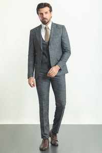 Bojoni Trivento Gray Patterned Vest Slim Fit Suit