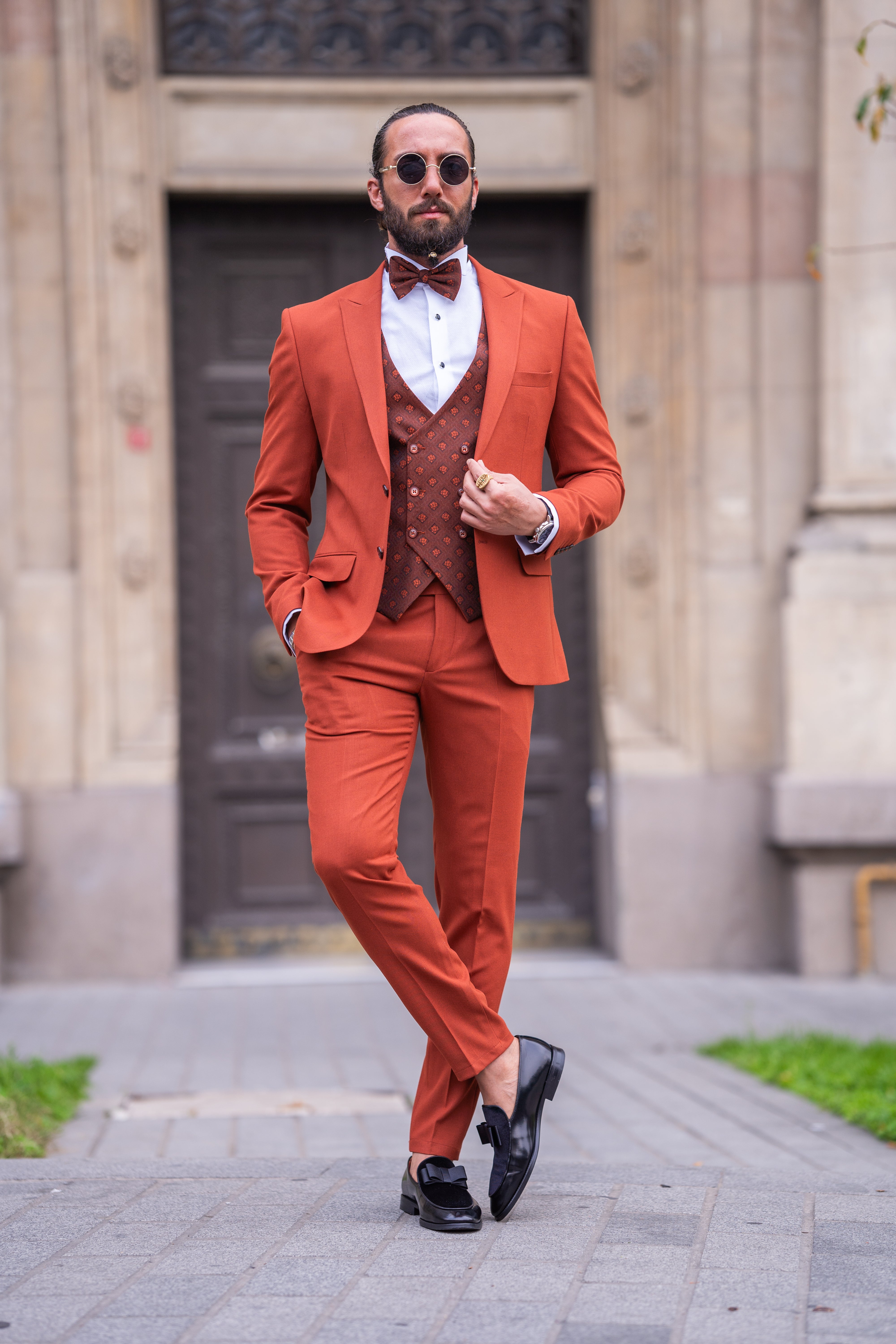 Bojoni Bath Rust Brown Slim Fit Peak Lapel Tuxedo