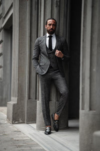 Bojoni Serra Dark Gray Slim Fit Crosshatch Suit