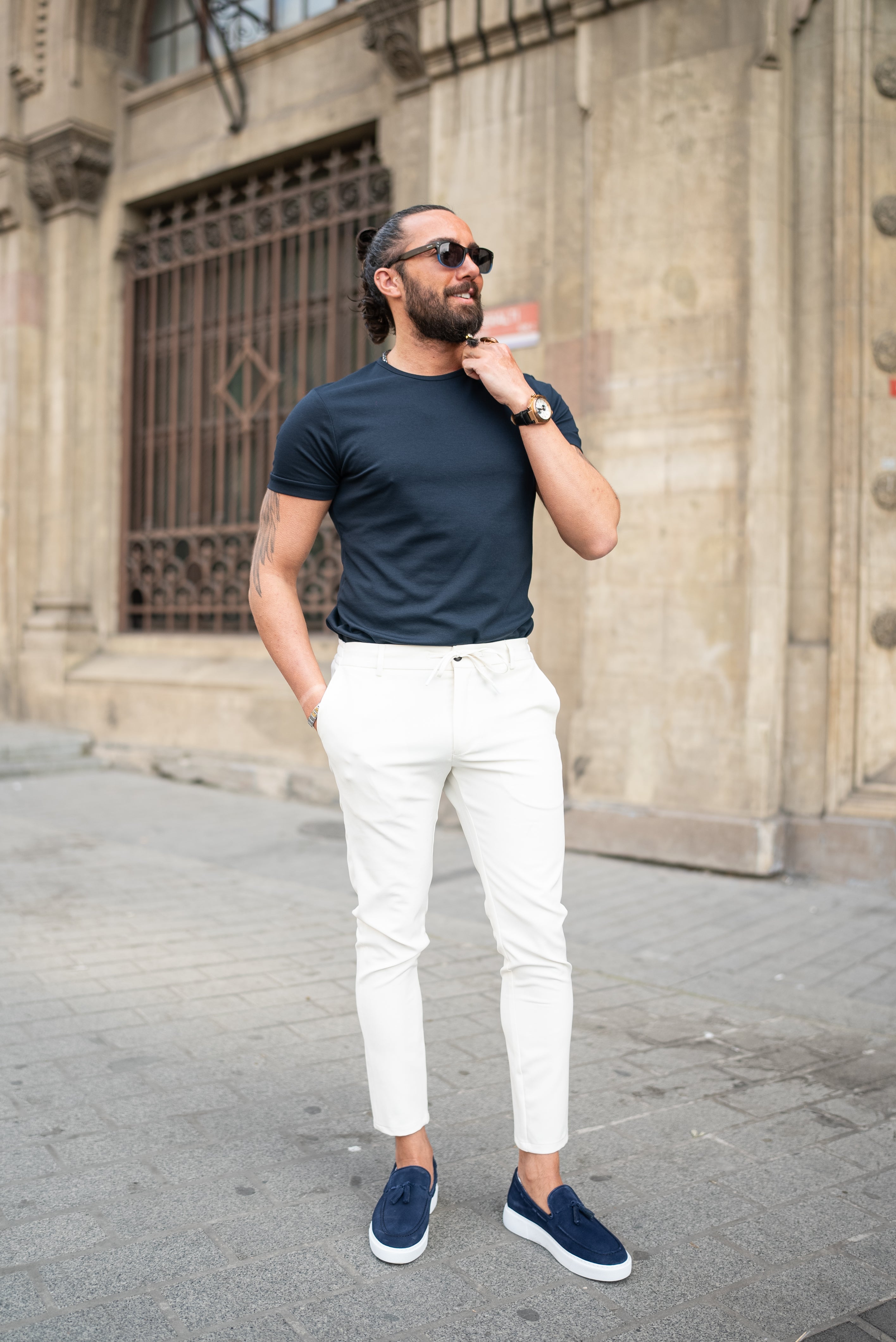 Bojoni Doral White Slim Fit Pants