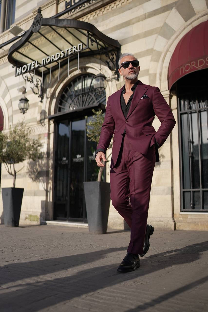 Bojoni Palermo Burgundy Slim Fit 2 Piece  Suit