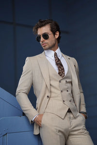 Bojoni Ravenna Slim Fit Beige Wool Suit