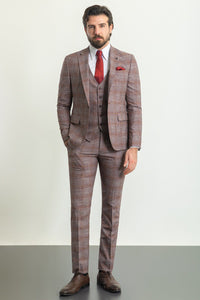 Bojoni Trivento Burgundy Plaid Slim Fit Suit