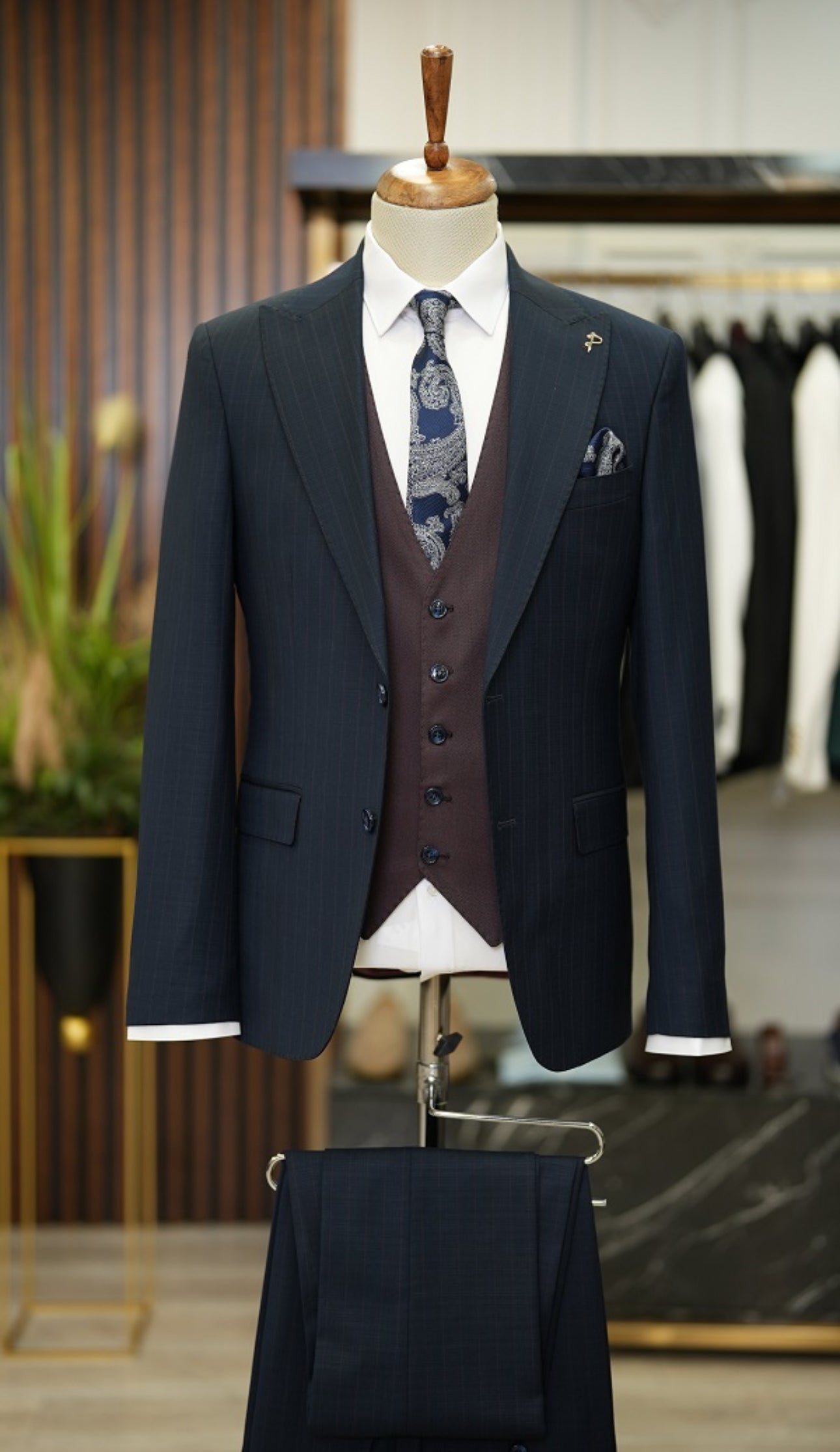 Bojoni Manly Navy Blue Slim Fit Pinstripe Combination Suit