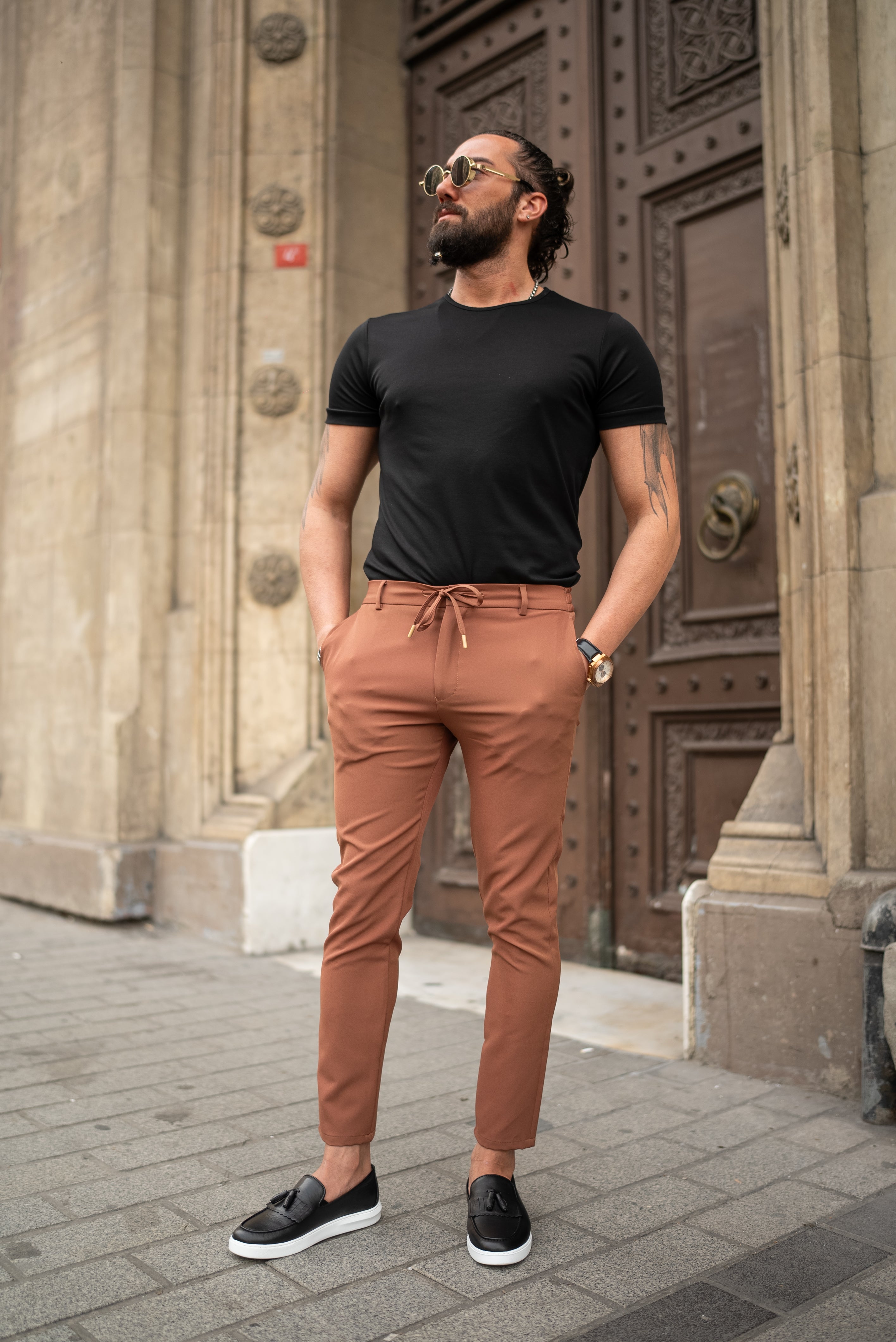 Bojoni Doral Brown Slim Fit  Pants