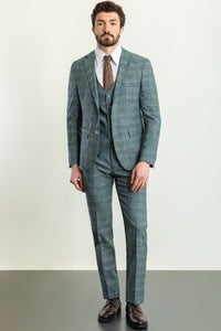 Bojoni Trivento Green Mint Plaid Patterned  Slim Fit Suit