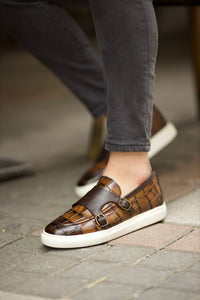 Bojoni Romeo Pool Buckle Crocodile Pattern Brown Loafers