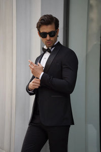 Bojoni Ravenna Slim Fit High Quality Shawl Collar Black Tuxedo Suit
