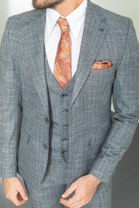 Bojoni Trivento Light Blue Patterned Vest Slim Fit Suit