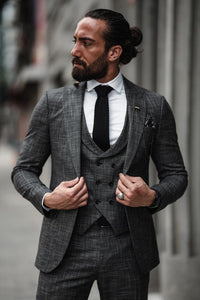 Bojoni Serra Dark Gray Slim Fit Crosshatch Suit