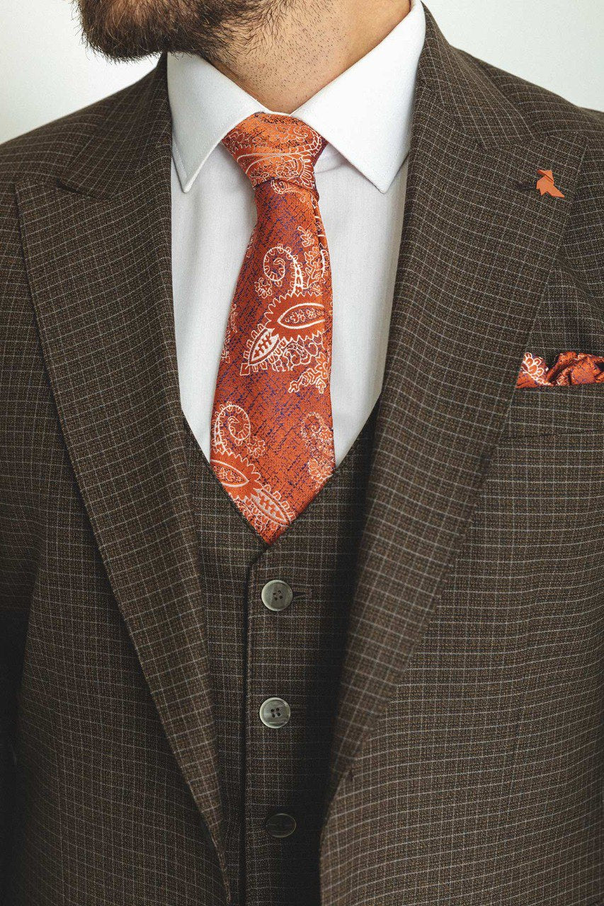 Bojoni Trivento Brown Checked Slim Fit Suit