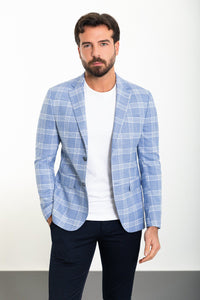 Bojoni Torretta Slim Fit Ice Blue Plaid Blazer