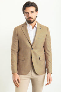 Bojoni Torretta Slim Fit Beige Plaid Blazer