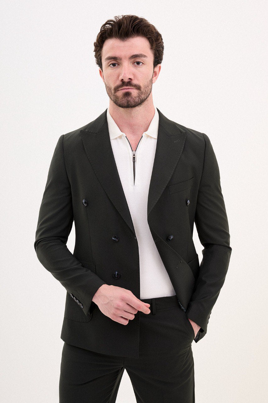 Bojoni Pezza Slim Fit Black Double Breasted Blazer