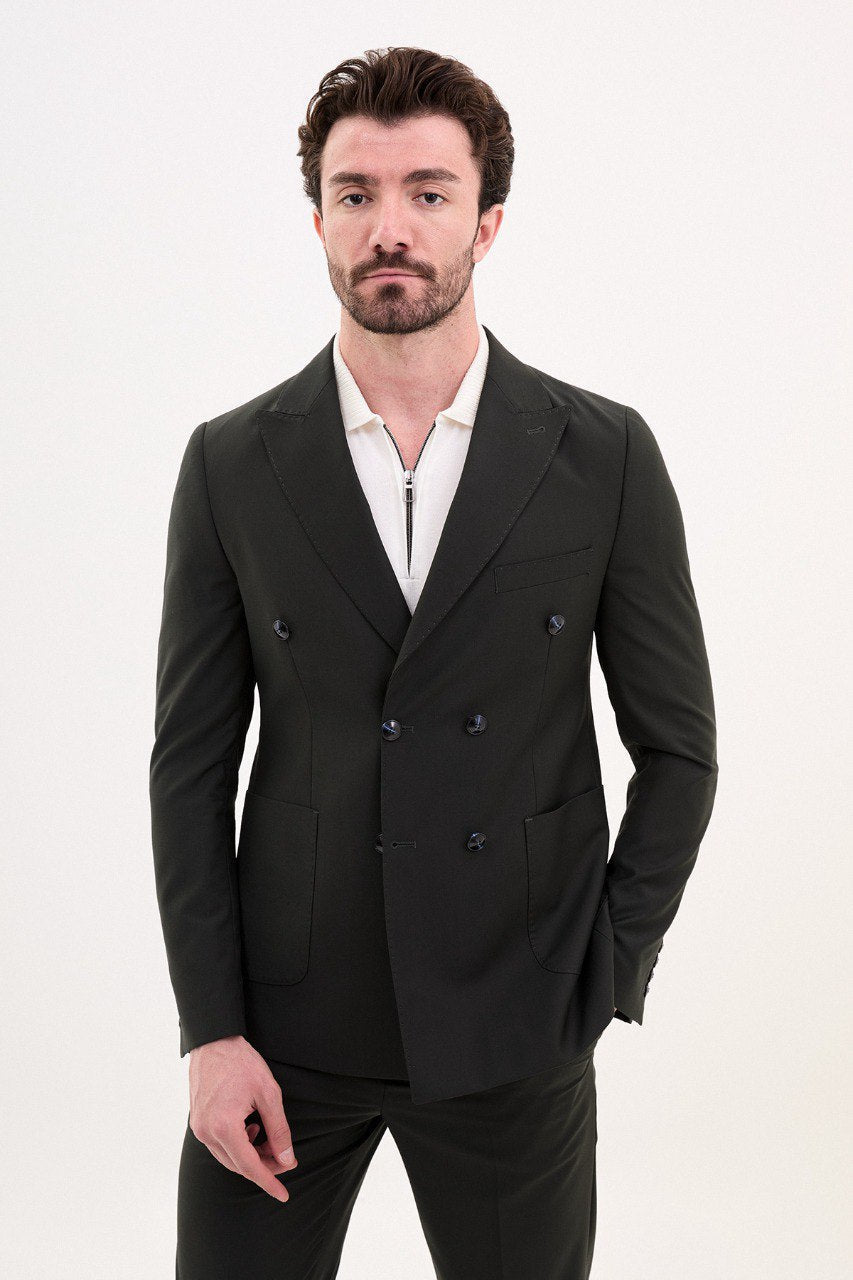 Bojoni Pezza Slim Fit Black Double Breasted Blazer
