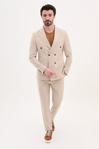 Bojoni Pezza Slim Fit Beige Double Breasted Blazer