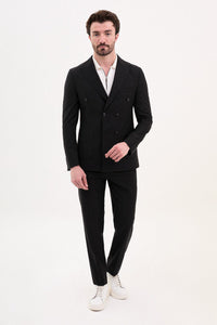 Bojoni Pezza Slim Fit Black Double Breasted Blazer