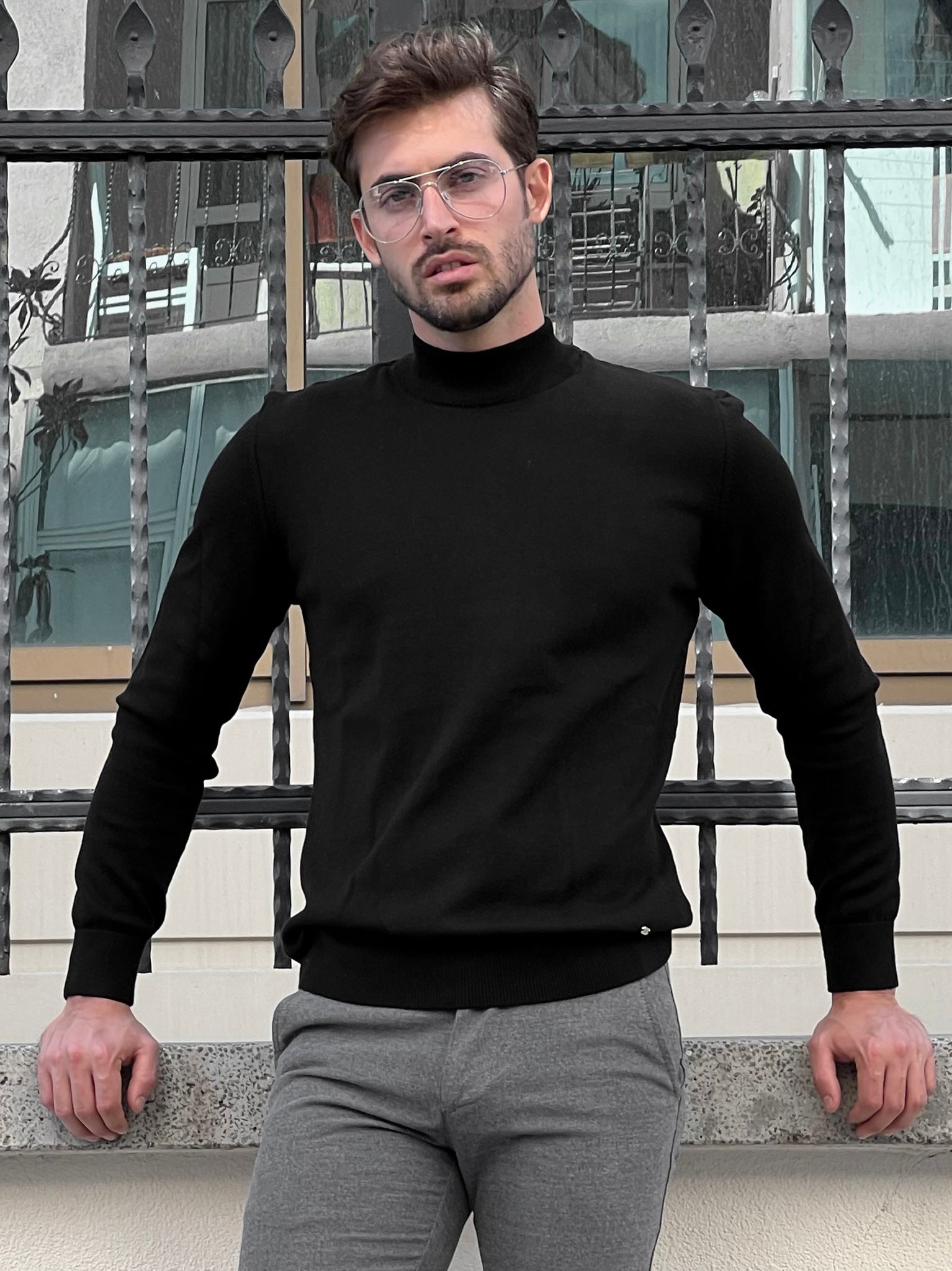 Bojoni Astoria Slim Fit Black Turtleneck Sweater