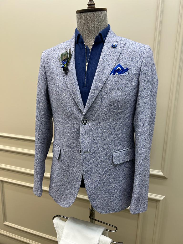 Giovanni Mannelli Slim Fit Dot Detailed Blue Blazer