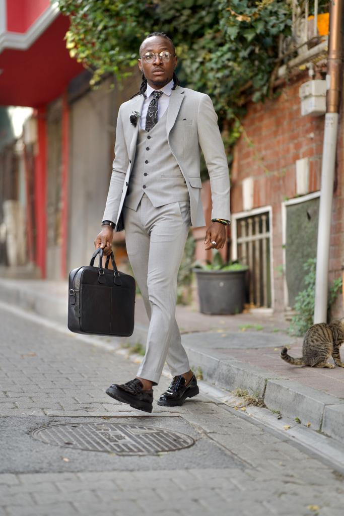 Rick Slim Fit Mono Collared Grey Suit