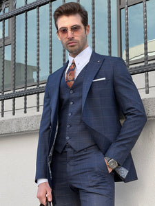 Louis Slim Fit Plaid Navy Business Suit