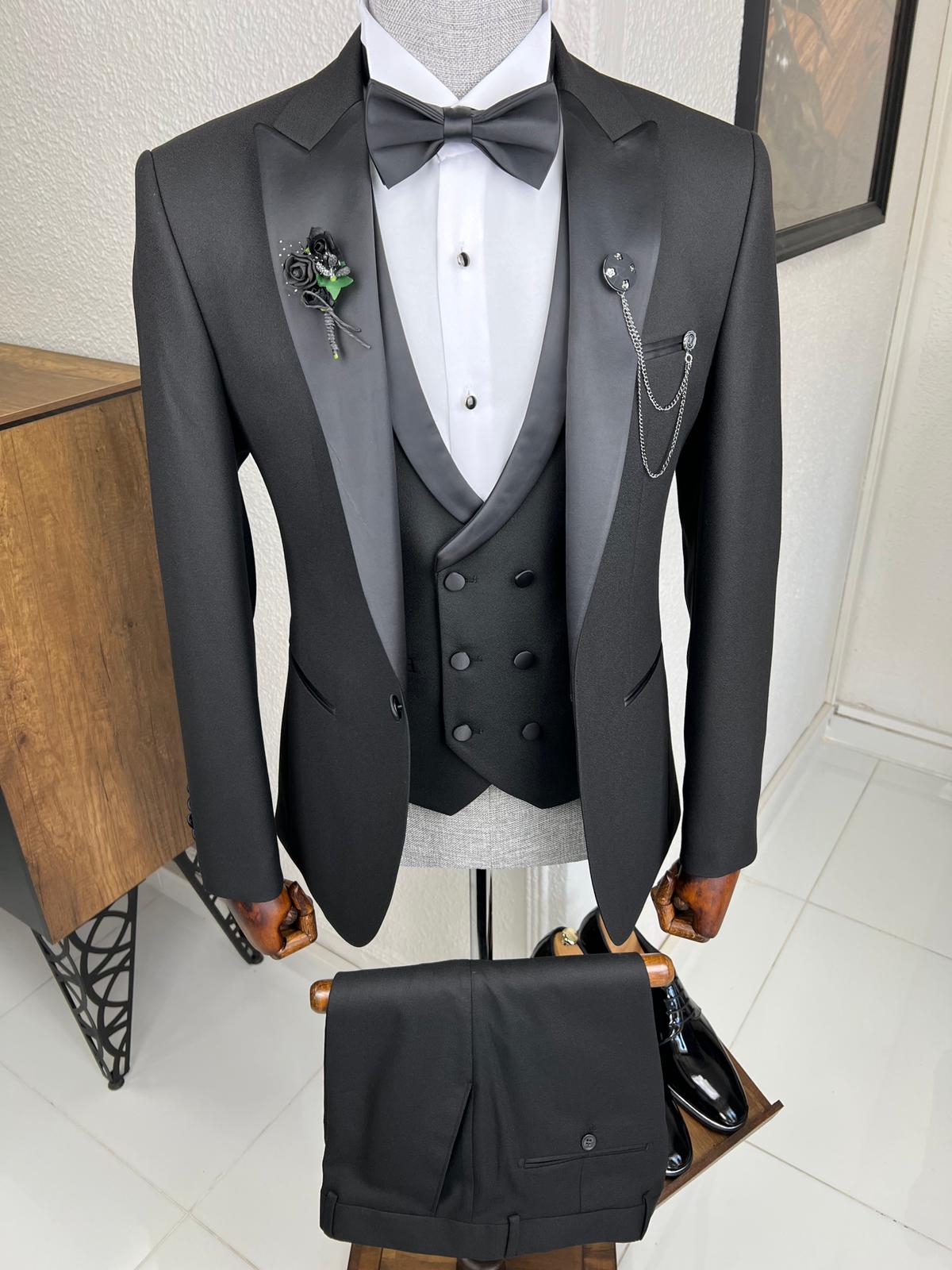 Bojoni Veneta Slim Fit Dovetail Collared Black Tuxedo