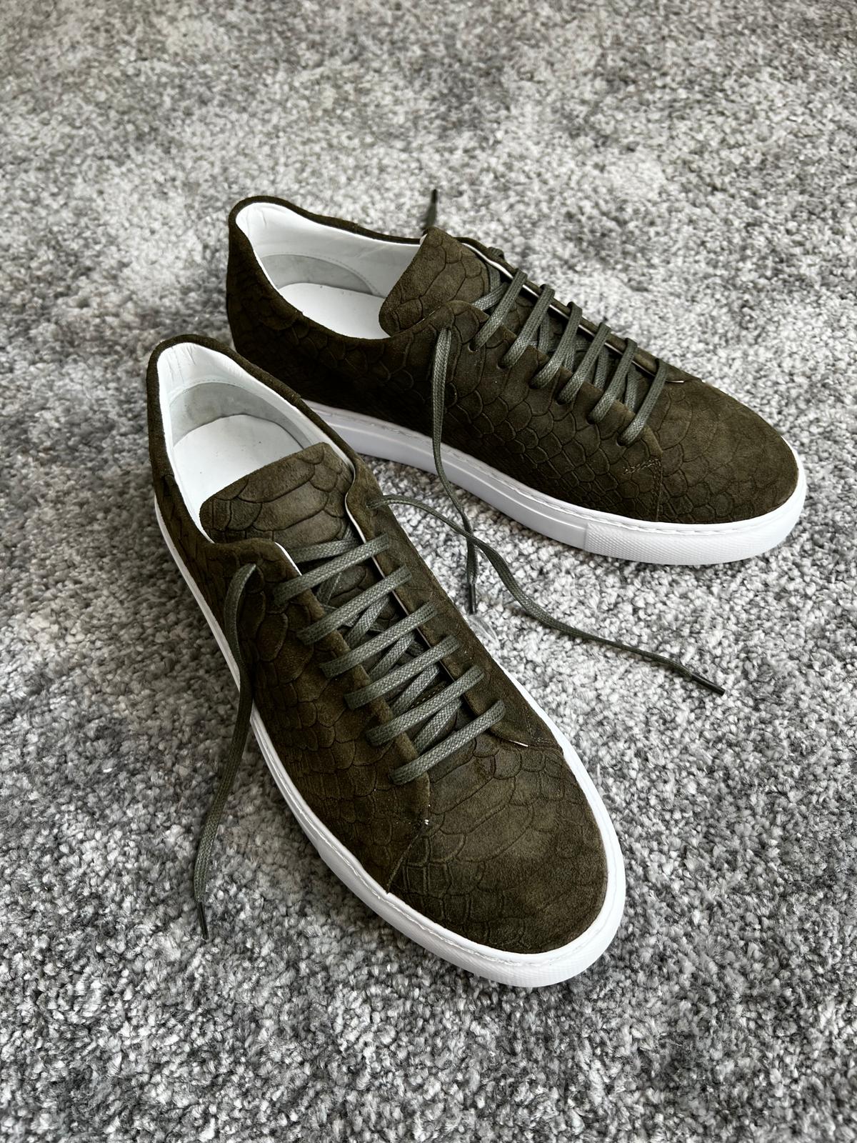 Bojoni Amato Special Edition Rubber Sole Suede Leather Khaki Sneakers