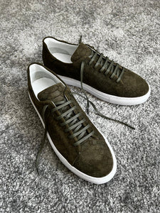 Bojoni Amato Special Edition Rubber Sole Suede Leather Khaki Sneakers