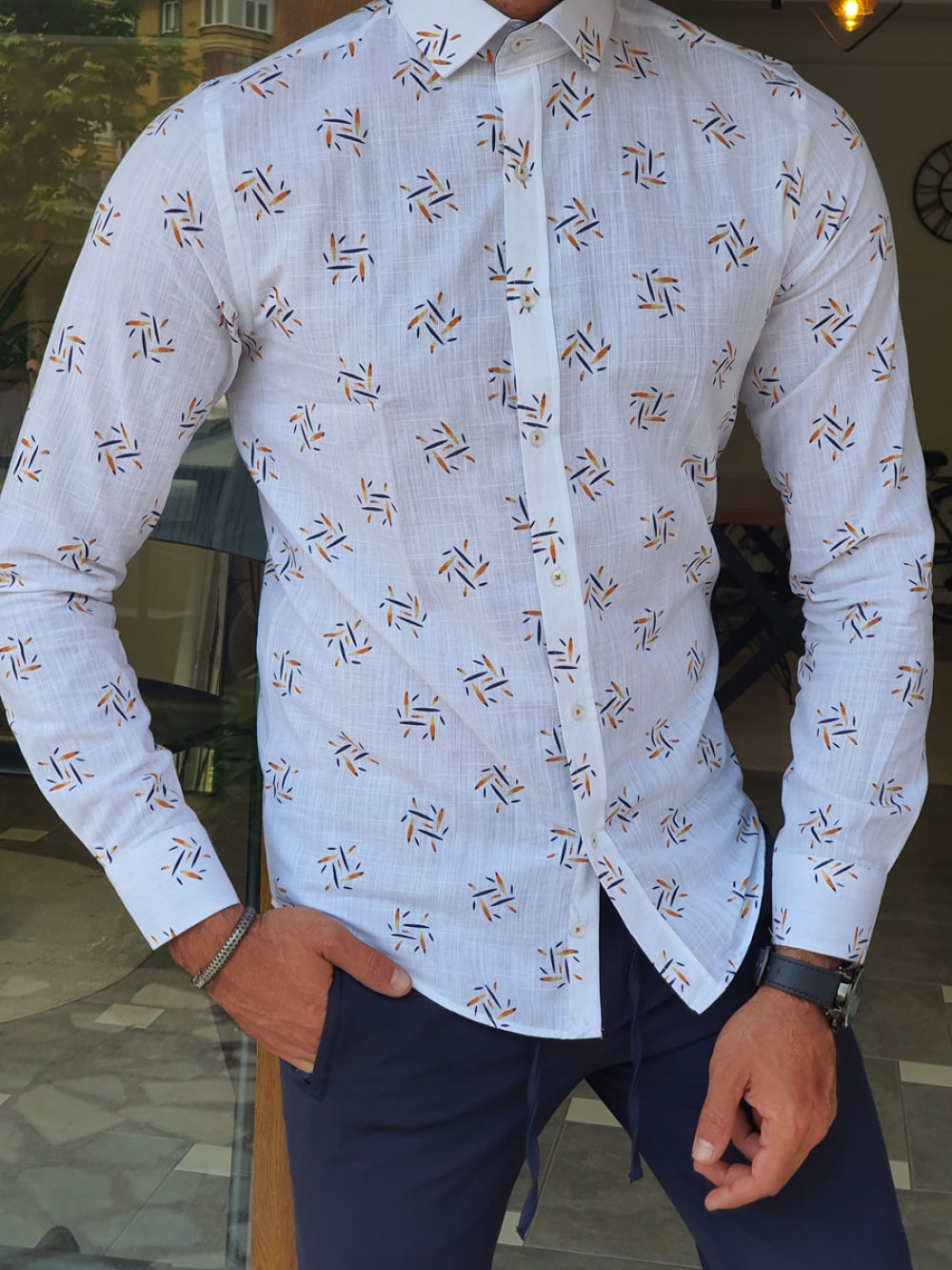 Capani White Slim Fit Patterned Shirt-baagr.myshopify.com-Shirt-BOJONI