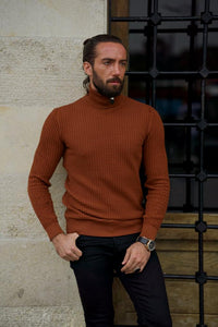 Bojoni Astoria Slim Fit Camel Turtleneck Sweater