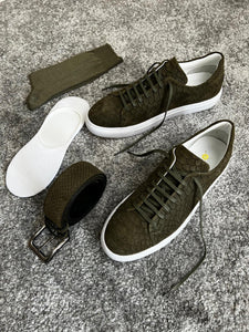 Bojoni Amato Special Edition Rubber Sole Suede Leather Khaki Sneakers