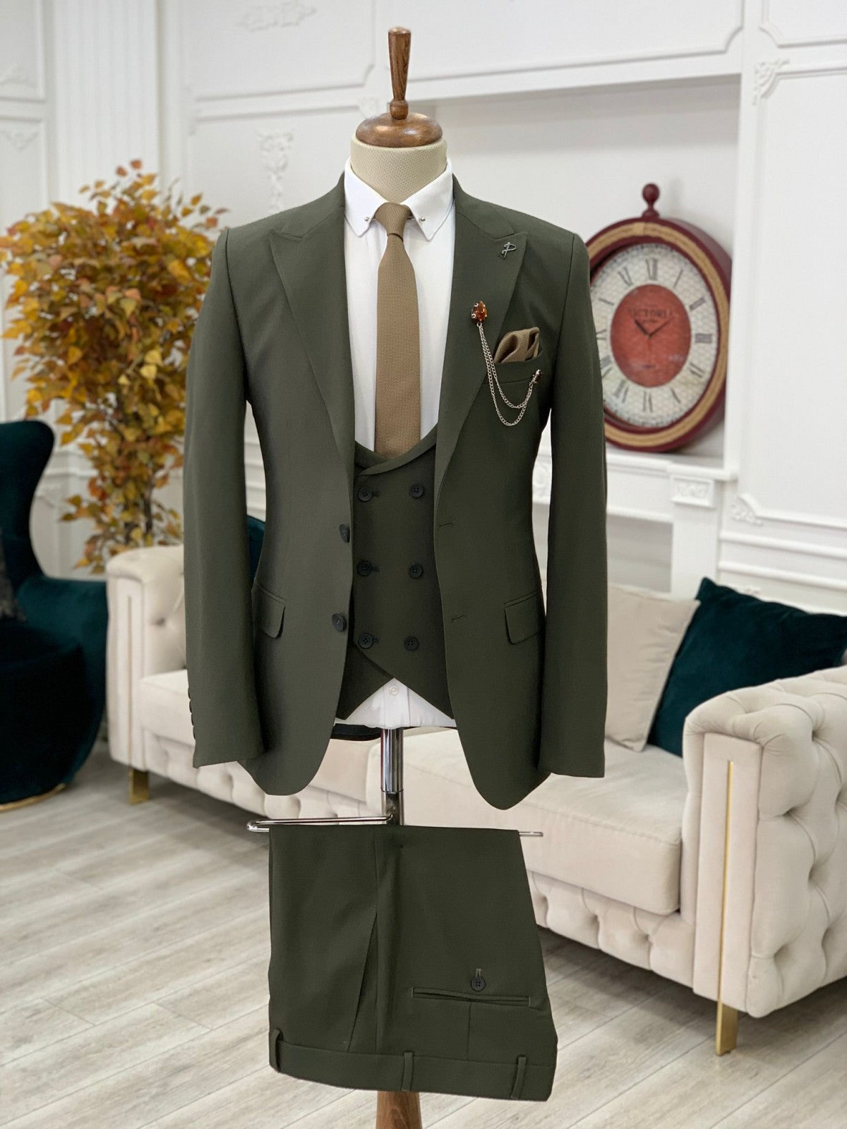 Bojoni Argeli Khaki Slim Fit Suit