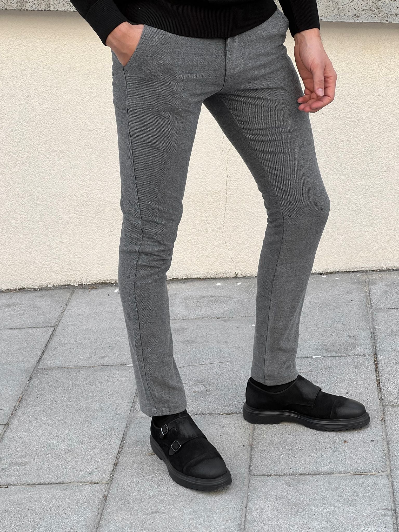 Bojoni Astoria Slim Fit High Quality Gray Patterned Mink Pants