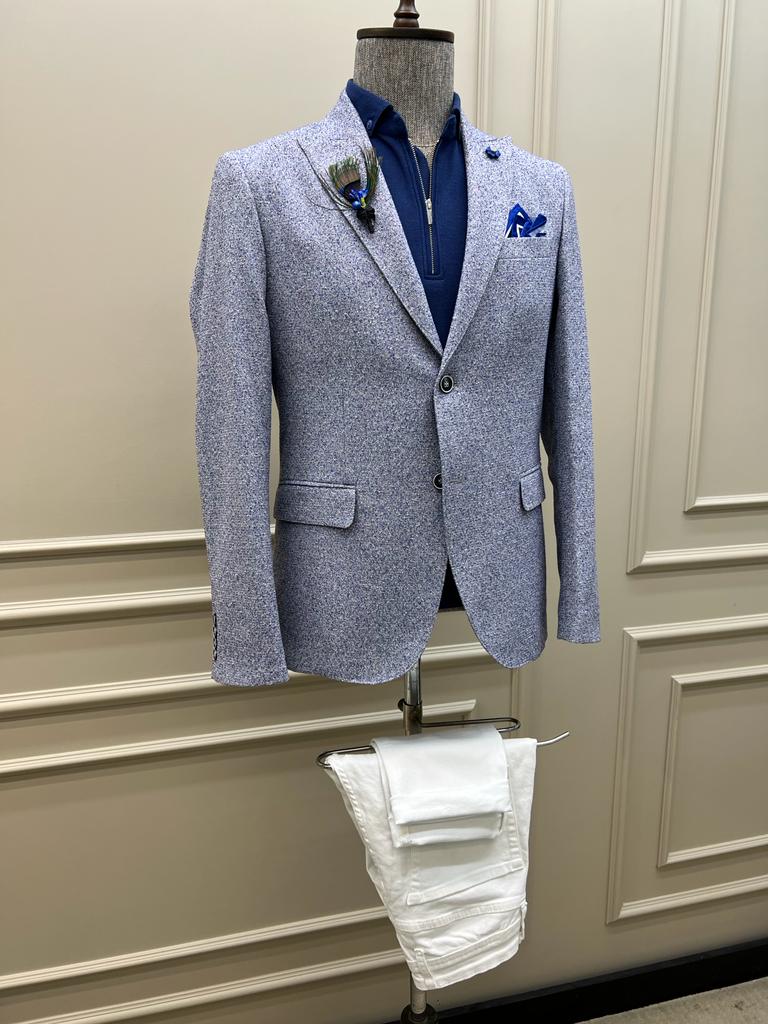 Giovanni Mannelli Slim Fit Dot Detailed Blue Blazer